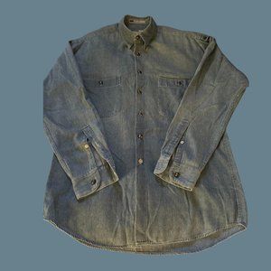 Vintage Perry Ellis Thin Denim Cotton Button-up Shirt with Silver Buttons